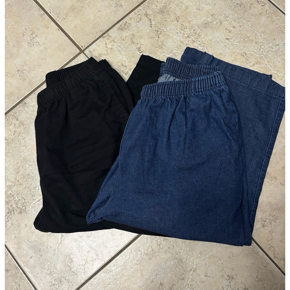 Woman Within pair of black and blue pullon on crop jeans size 16w
